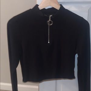 Cropped half zip long sleeve top